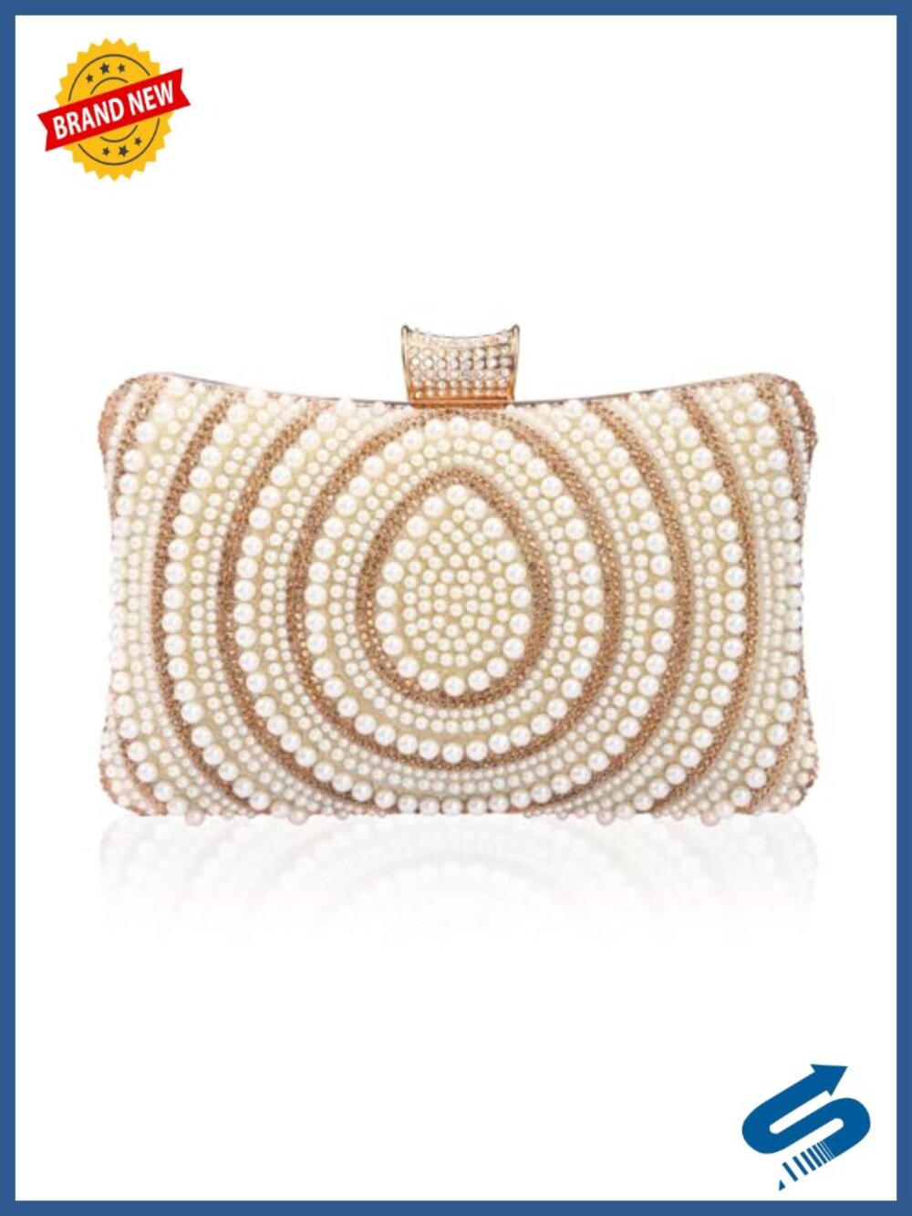 Pearl Beaded Evening Clutch with Chain